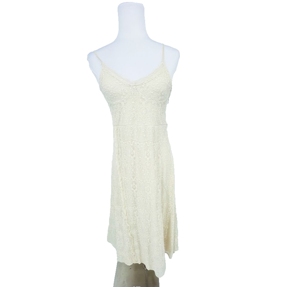 Zara Cream Lace Midi Slip Dress Size L Romantic Fairy Feminine Boho Wedding - Picture 1 of 11